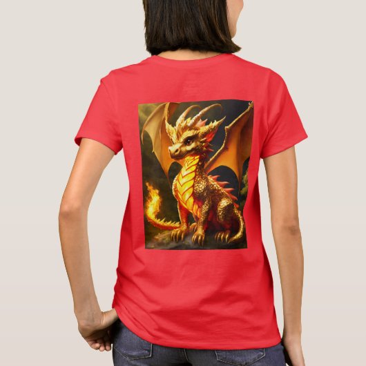 T-shirt voor dames met Fluffy Gold en Fire Dragon (Achterkant)