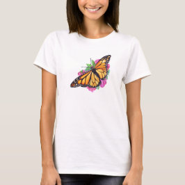 T-shirt voor dames met Monarch Butterfly boven har