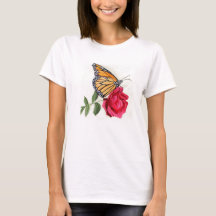 T-shirt voor dames met Monarch Butterfly op Red Ro