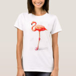 T-shirt voor dames: Roze Waterverf Flamingo<br><div class="desc">Vrouwenshirt: Roze Waterverf van Flamingo Schilderen (wit)</div>
