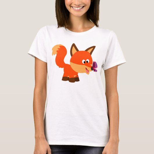 T-shirt voor de Cartoon van Cute Fox en Butterfly (Voorkant)