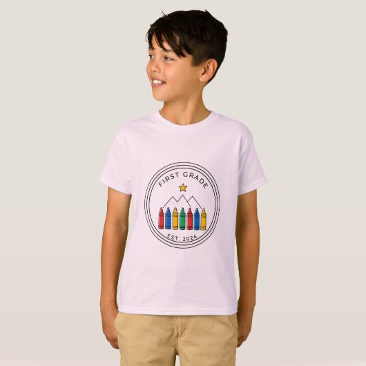 T-shirt voor de eerste klas | Crayon Forest Mounta (Voorkant volledig)