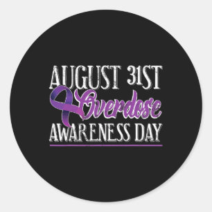 T-shirt voor drugs overdosis 31 augustus paarse li ronde sticker