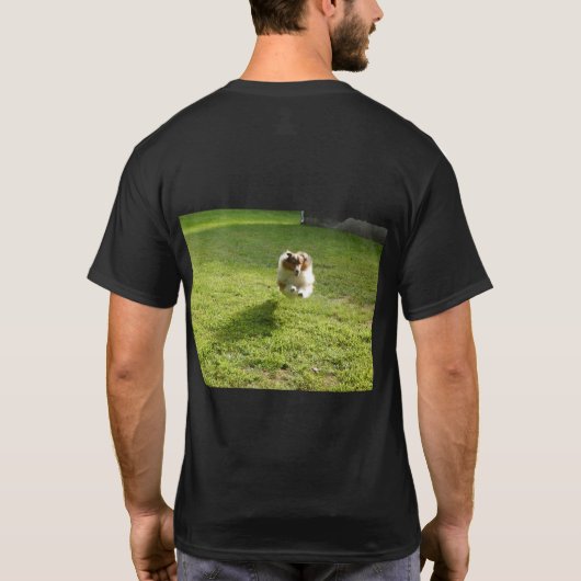 T shirt voor- en achterkant Sheltie afbeelding (Achterkant)
