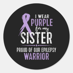 T-shirt voor epilepsiebewustzijn Mijn zus krijger  Ronde Sticker