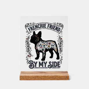 T-shirt voor Franse Bulldog Vintage bloemendesign Acryl Bord