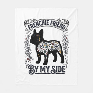 T-shirt voor Franse Bulldog Vintage bloemendesign  Fleece Deken