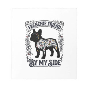 T-shirt voor Franse Bulldog Vintage bloemendesign  Notitieblok