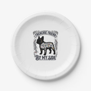 T-shirt voor Franse Bulldog Vintage bloemendesign  Papieren Bordje