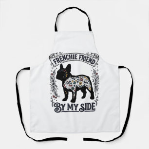 T-shirt voor Franse Bulldog Vintage bloemendesign  Schort