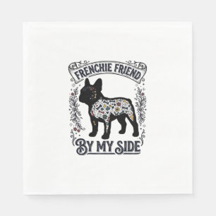 T-shirt voor Franse Bulldog Vintage bloemendesign  Servet