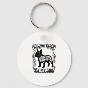 T-shirt voor Franse Bulldog Vintage bloemendesign  Sleutelhanger