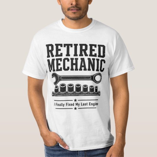 T-shirt voor Gepensioneerde Monteur — Eindelijk Mi (Voorkant)
