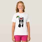 T-shirt voor Kerstmis in Boston Terrier (Voorkant volledig)