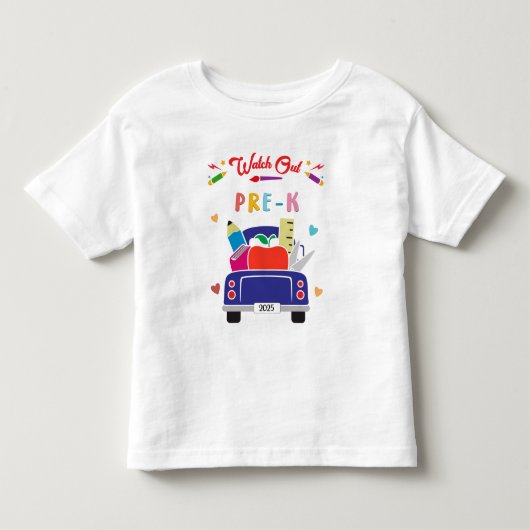 T-shirt voor kleuters met 'Let op Pre-K' tekst (Voorkant)
