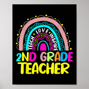T-shirt voor leerkrachten 2e klas mannen vrouwen r poster