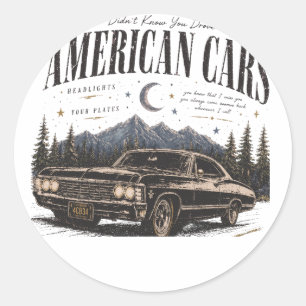 T-shirt voor mannen met Amerikaanse auto's Ronde Sticker