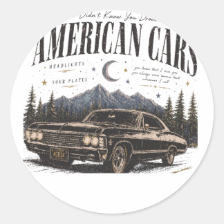 T-shirt voor mannen met Amerikaanse auto's Ronde Sticker