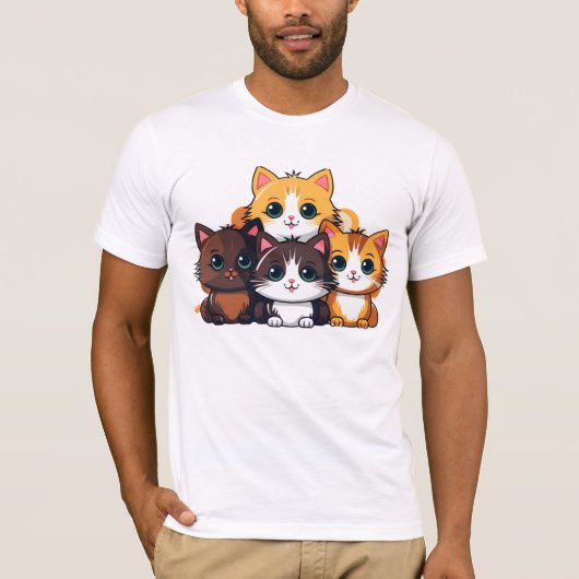 T-shirt voor mannen met kattenprint (Voorkant)