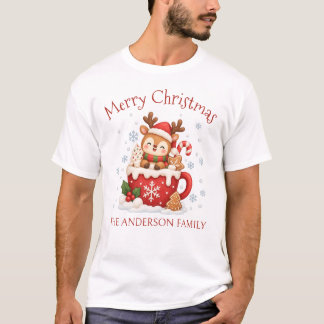 T-shirt voor mannen met kerstnaam hertenfamilie