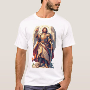 T-shirt voor mannen met krijgersaartsengel Michael
