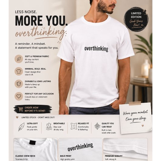 T-shirt voor mannen met overdenken minimalisme | R