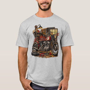 T-shirt voor mannen met vintage motorfietsen garag
