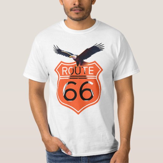 T-shirt voor mannen, Route 66 patroon en adelaar (Voorkant)