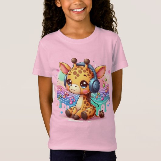 T-shirt voor meisjes met Schattigee Giraffe Illust (Voorkant)