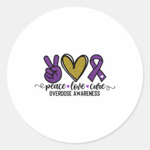 T-shirt voor overdosisbesef Paarse lint drugsversl Ronde Sticker