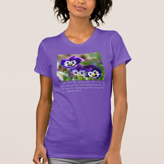 T-Shirt voor Pansy Flower & Scripting (Voorkant)