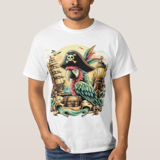 T-shirt voor schip en papegaai (Voorkant)