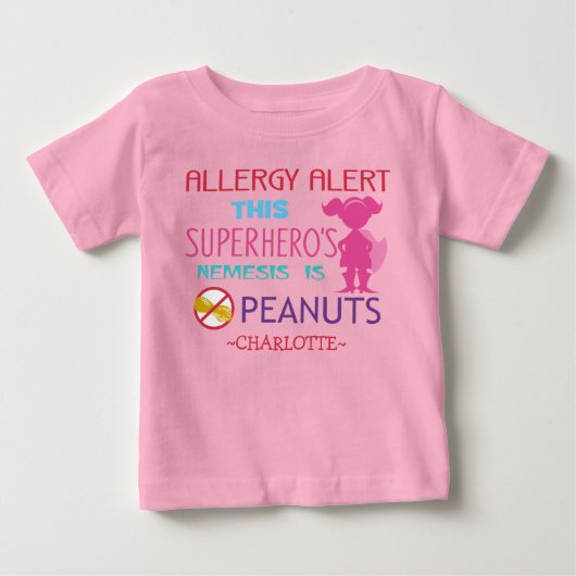 T-shirt voor superheld meisjes met pinda-allergie  (Voorkant)