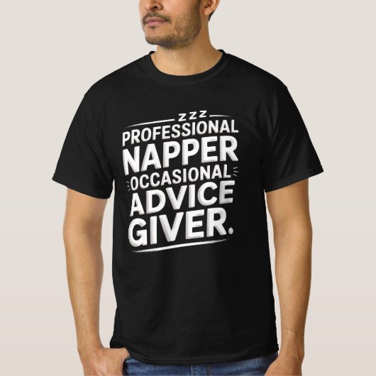 T-shirt voor vader met advies op z'n tijd en profe (Voorkant)