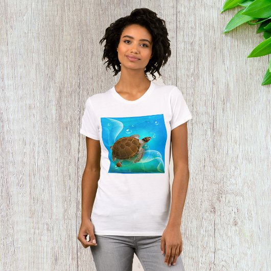 T-shirt voor vrouwen met zwemmende schildpad
