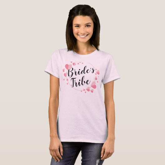T-shirt voor vrouwen van de bruidsmeisjes roze/zwa (Voorkant volledig)