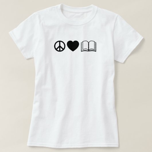 T-shirt 'Vrede, Liefde & Boeken' Basic (Design voorkant)