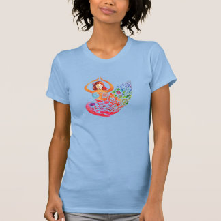 T-shirt Vrouw met Yoga Meditatie Regenboog Design