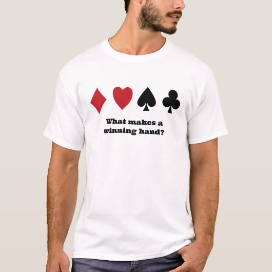 T-shirt "Wat maakt een winnende hand?" (Voorkant)
