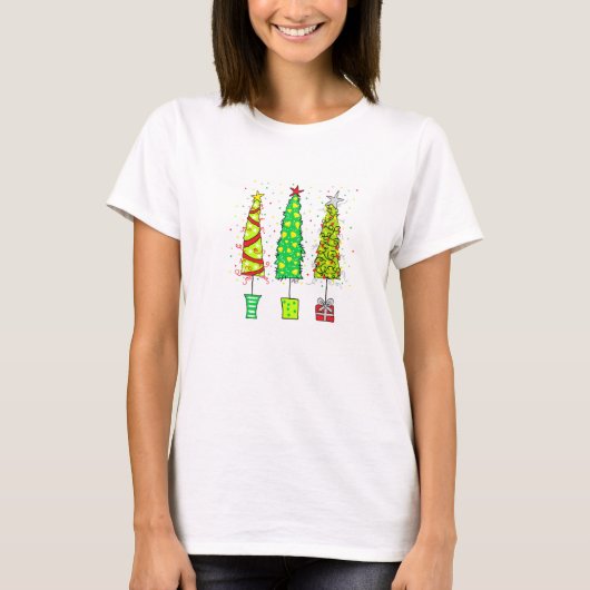 T Shirt - Whimsical Christmas Trees (Voorkant)