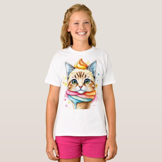 T-shirt with ice-cream and cat (Voorkant volledig)