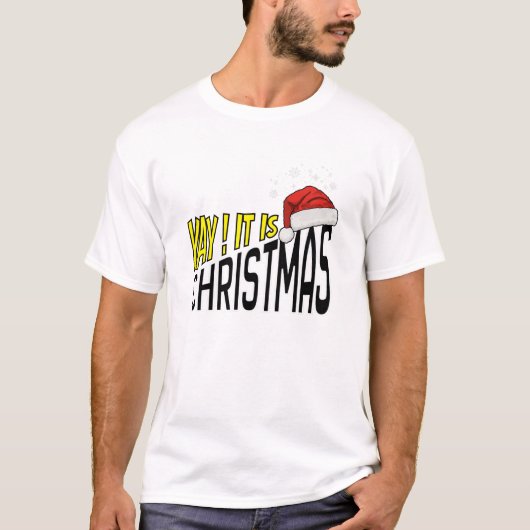 T-shirt : Yay! Het is Kerstmis (wit) (Voorkant)