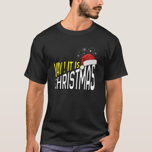 T-Shirt : Yay! It's Christmas (black) (Voorkant)