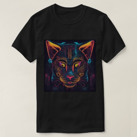 T-shirt, zwart, kattengezicht t-shirt (Design voorkant)