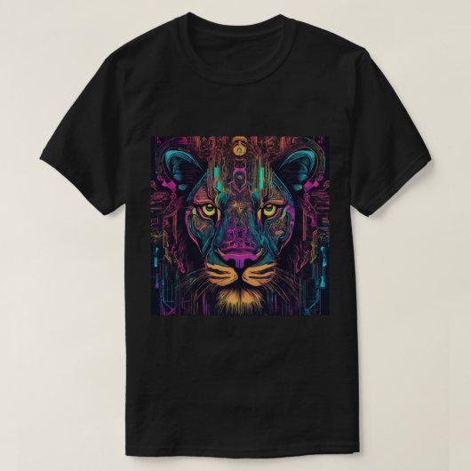 T-shirt, zwart, leeuwengezicht t-shirt (Design voorkant)