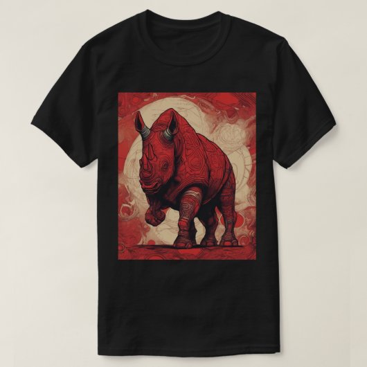 T-shirt, zwart, rode neushoorn t-shirt (Design voorkant)