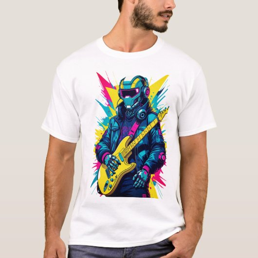 T-ShirtCyberpunk Robot Guitarist Synthwave Art Tee T-shirt (Voorkant)