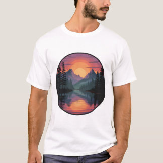 T-shirtontwerp met bergzonsondergang natuur scene t-shirt