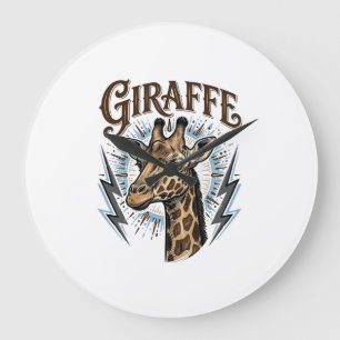 T-shirtontwerp met gegraveerde giraffe en bliksem grote klok