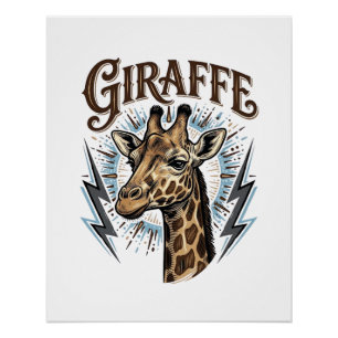 T-shirtontwerp met gegraveerde giraffe en bliksem  perfect poster